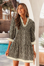 Women's Black Leopard-Print Contrast-Trim Mini Dress