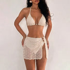 Women's white lace bikini set with mini skirt