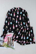 Black Christmas Wine-Glass Pajama Set