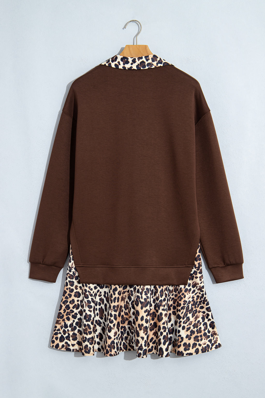 Women's Coffee Leopard Patchwork Collar Dress