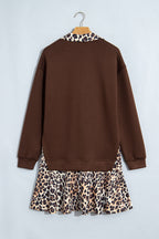 Women's Coffee Leopard Patchwork Collar Dress