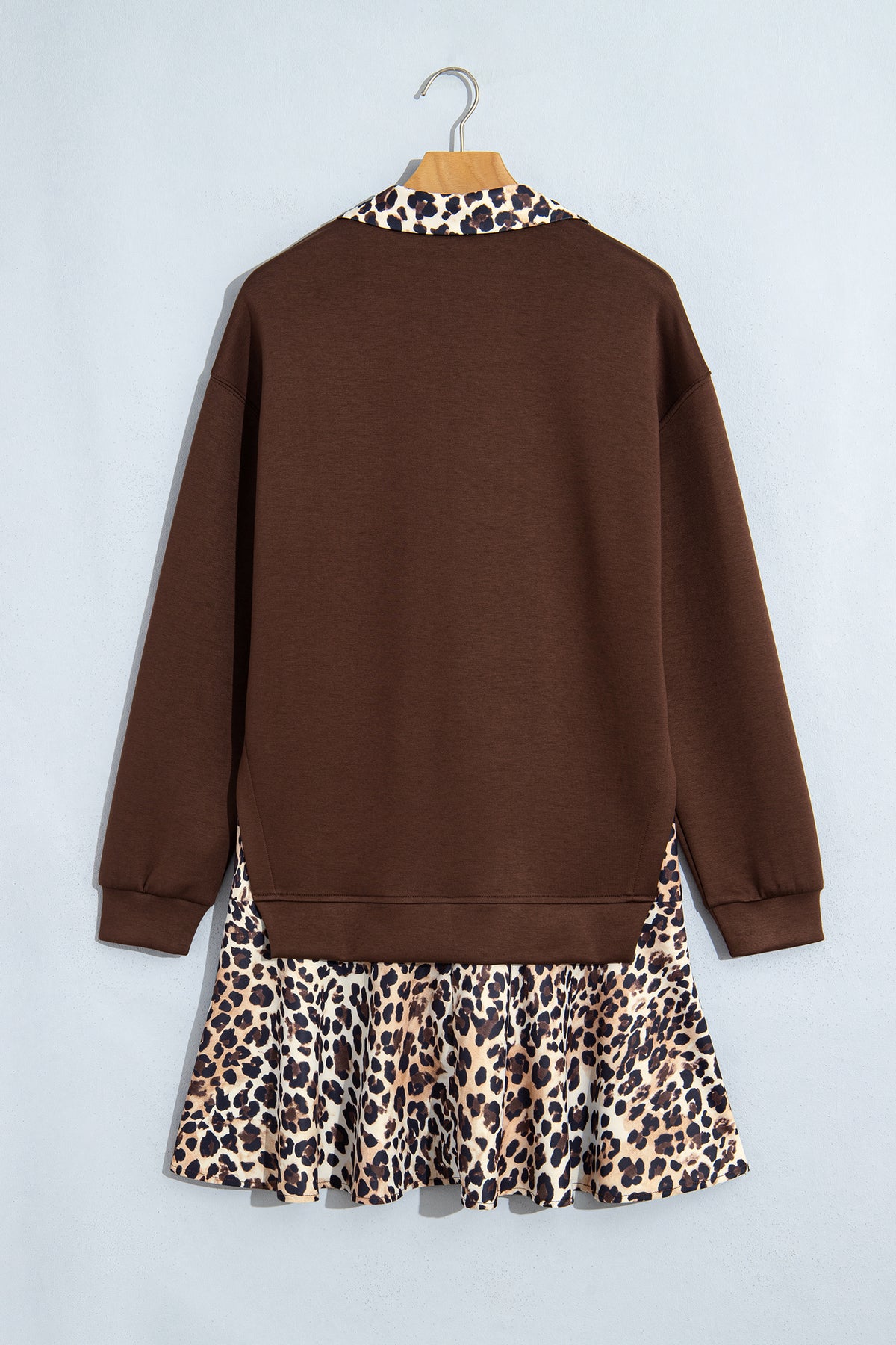 Women's Coffee Leopard Patchwork Collar Dress