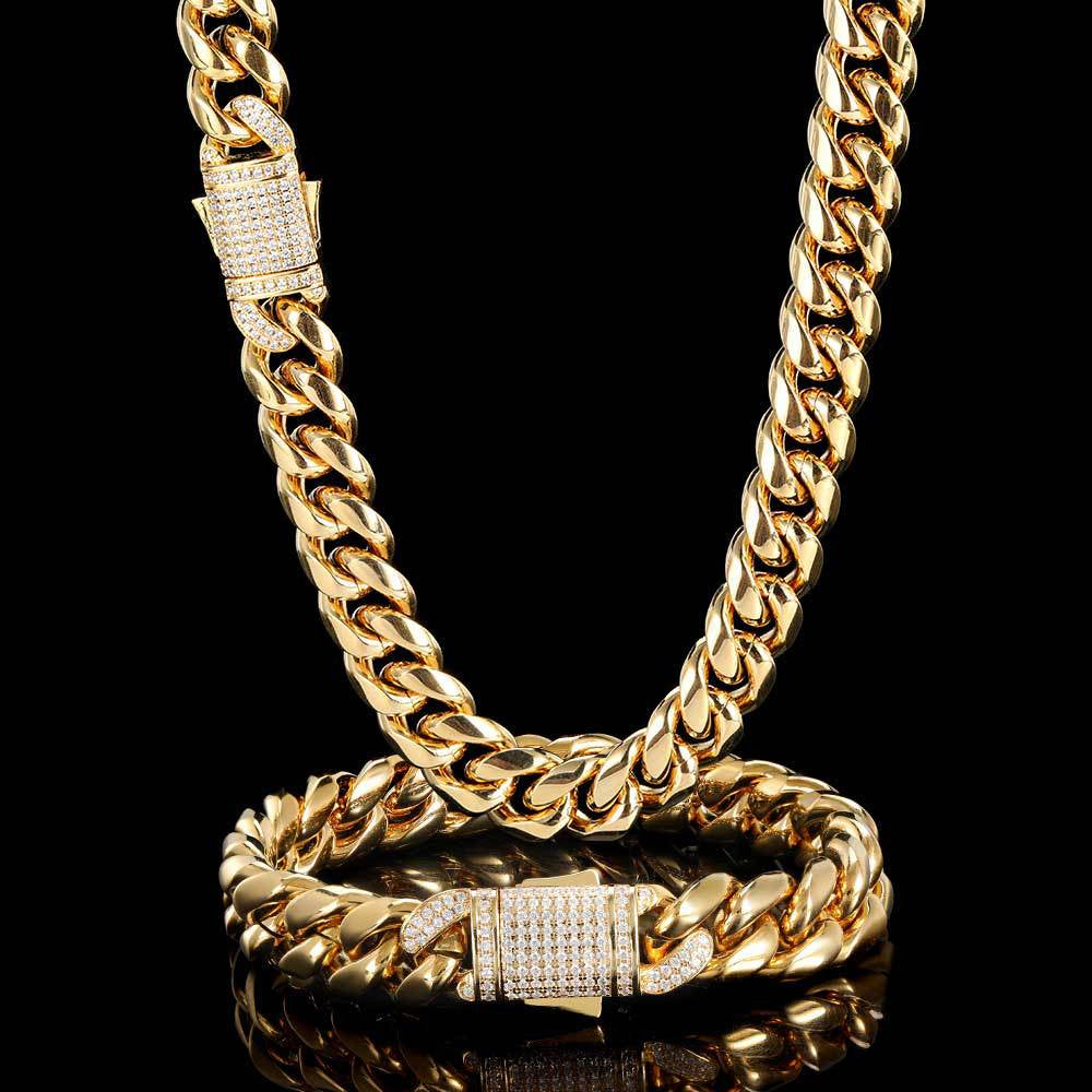 Stainless steel Cuban chain necklace and bracelet set