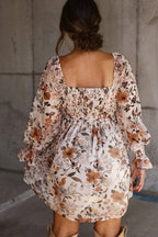 White Floral Sweetheart Neck Mini Dress