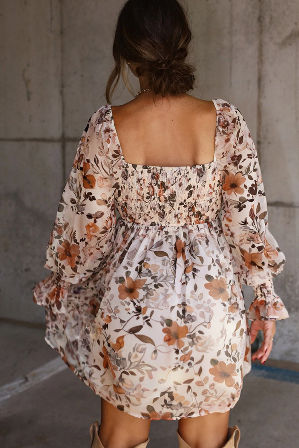 White Floral Sweetheart Neck Mini Dress