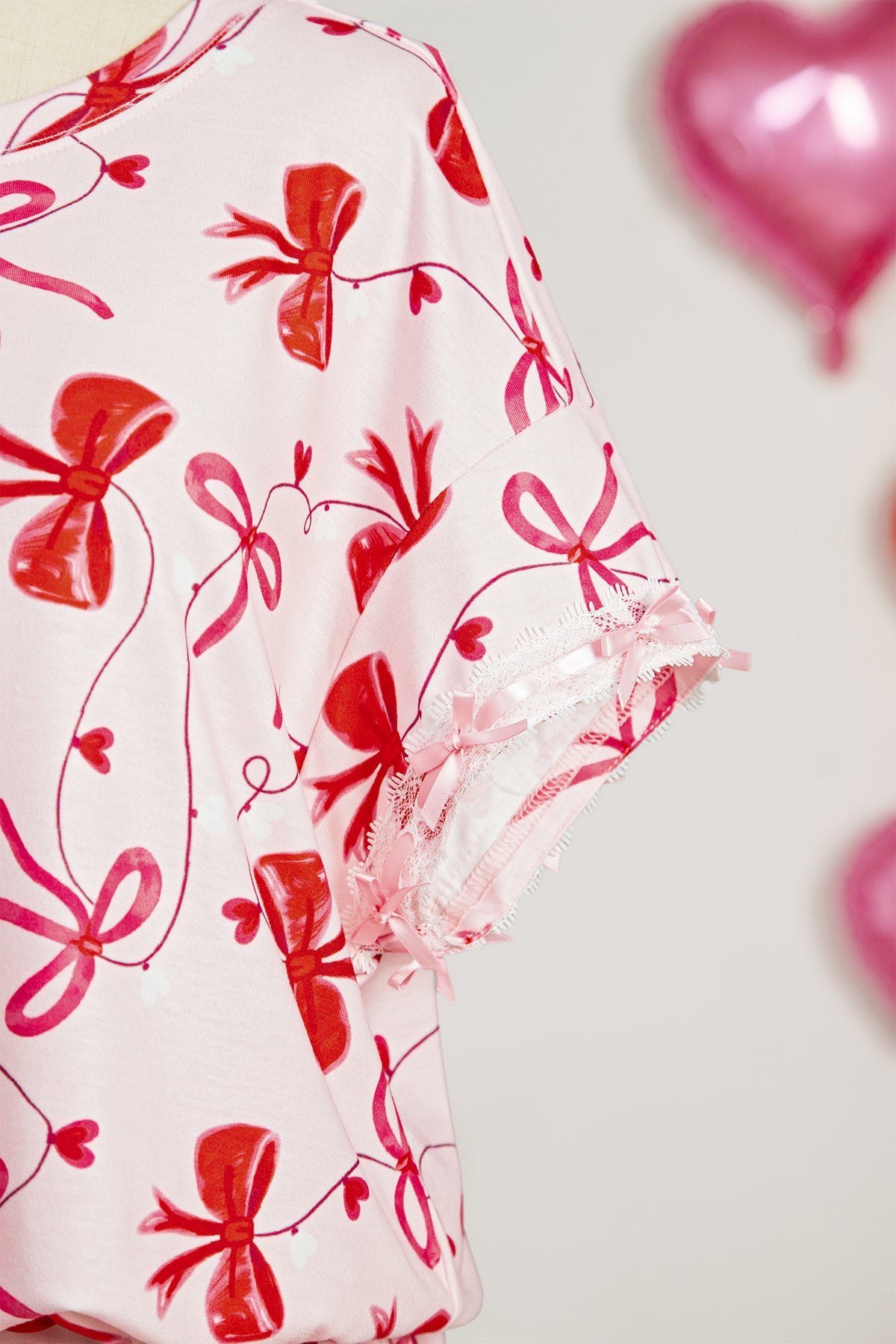 Red Romantic Bow Print Lounge Set