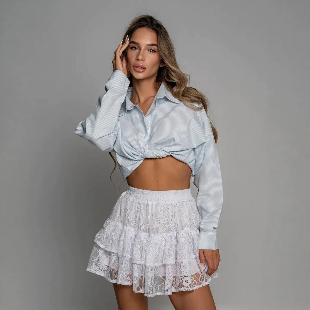 Lace high-waist multi-layer mini skirt