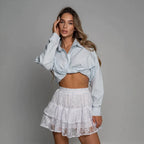 Lace high-waist multi-layer mini skirt