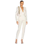 Women's ivory belted blazer and pants set