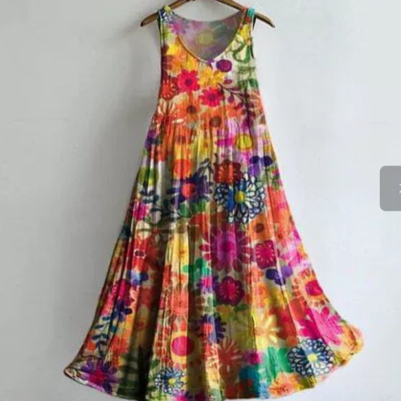 Sleeveless printed V-neck maxi dress