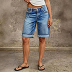Women's blue denim Bermuda shorts