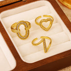 Irregular rhinestone stainless steel adjustable open ring