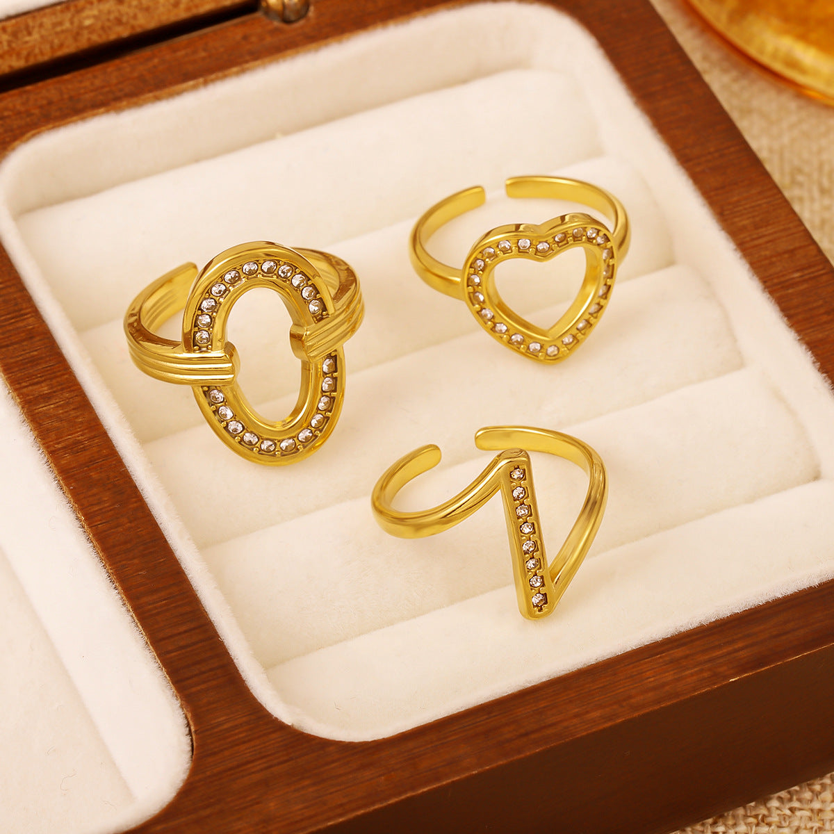 Irregular rhinestone stainless steel adjustable open ring
