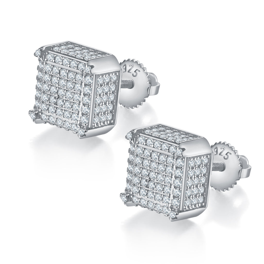 S925 silver moissanite cut-corner 3D cube stud earrings