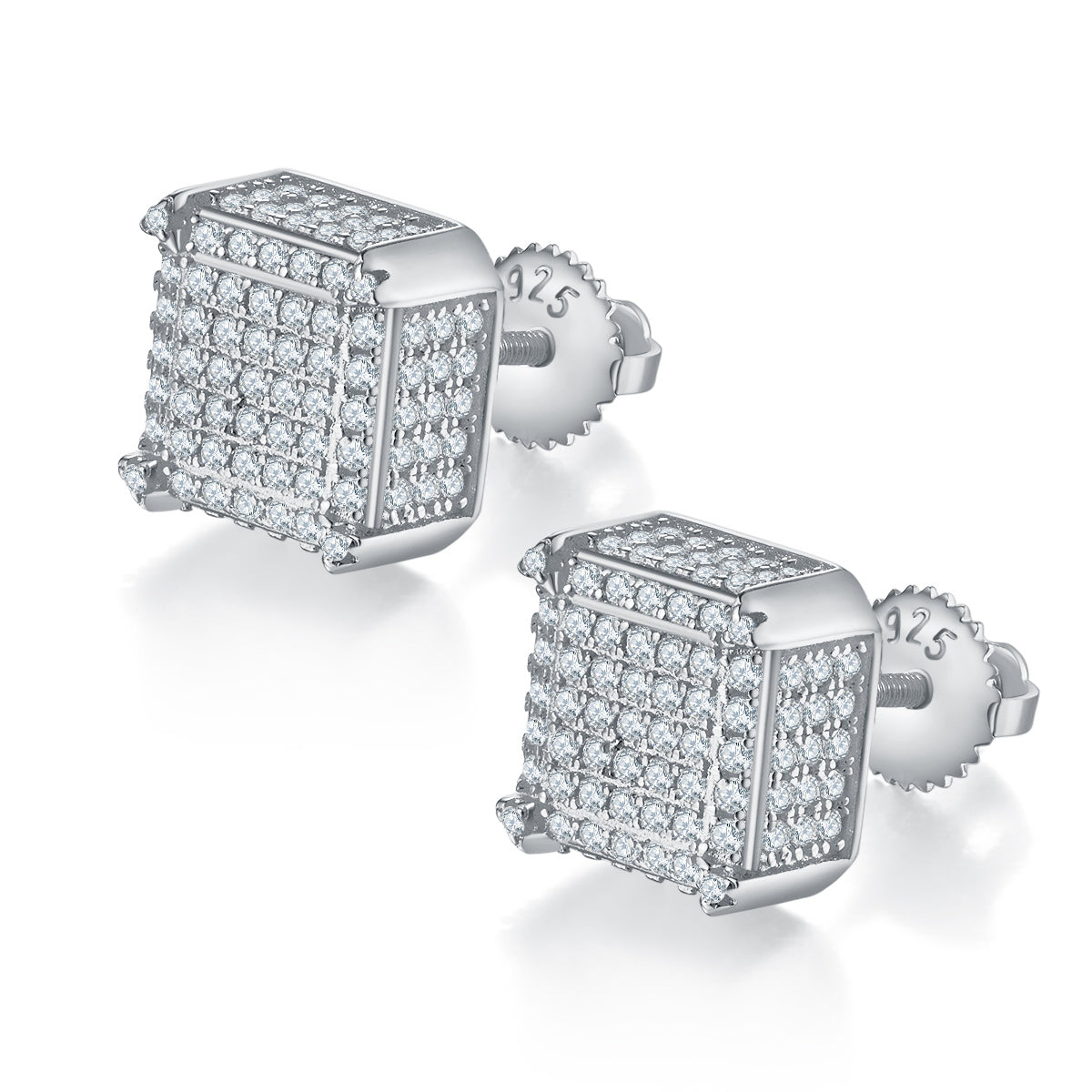 S925 silver moissanite cut-corner 3D cube stud earrings