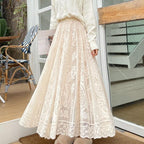 Lace full-flared midi skirt