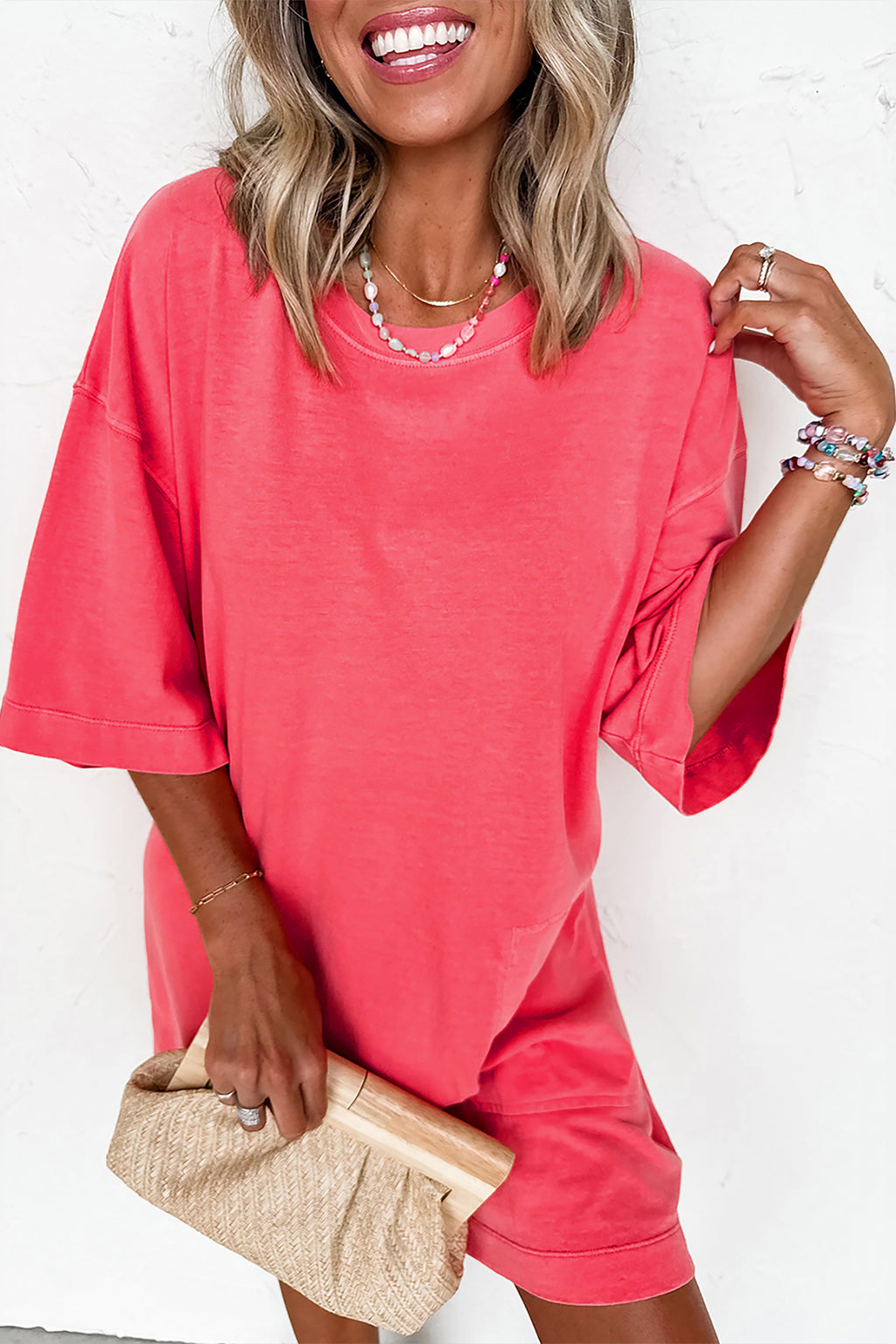 Light Blue Drop-Shoulder T-Shirt Mini Dress
