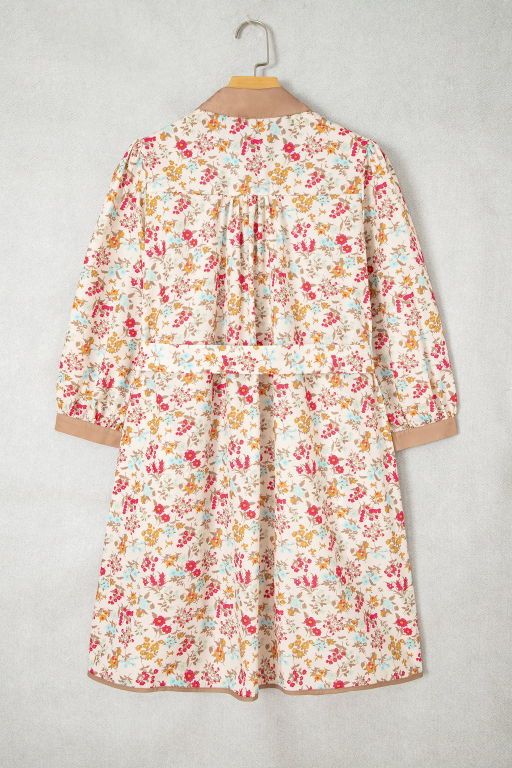 Orange Floral Color-Block Belted Mini Dress