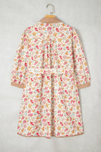 Orange Floral Color-Block Belted Mini Dress