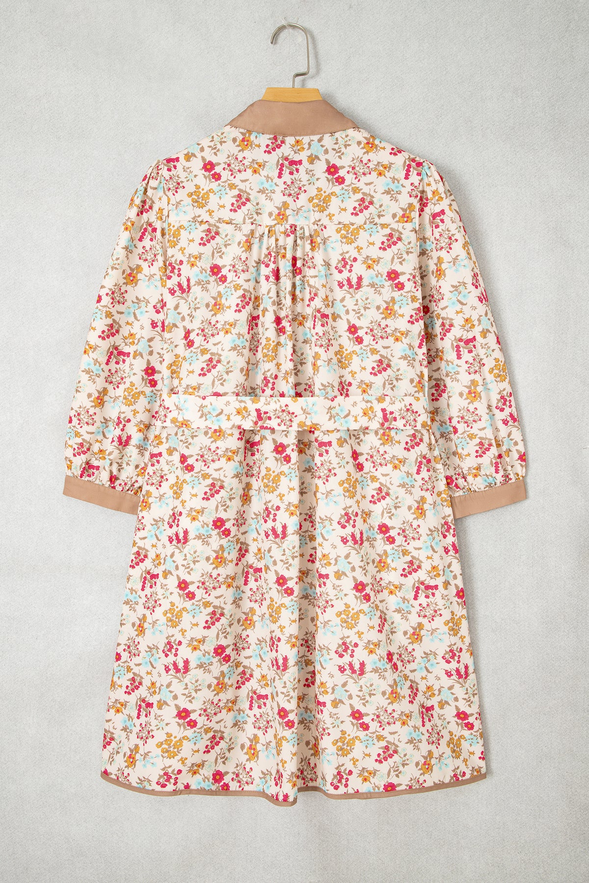 Orange Floral Color-Block Belted Mini Dress