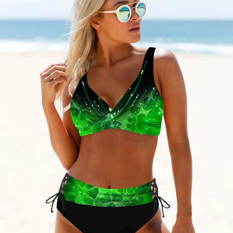 Women's Green Tie-Dye Wrap Bikini Set