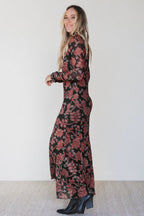 Black Retro Floral Sheer Mesh Maxi Dress