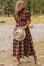 Red Vintage Plaid Knot-Front Midi Dress