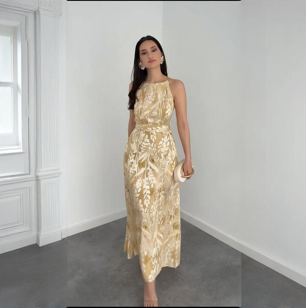 Multicolor sleeveless high-waist A-line maxi dress
