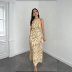 Multicolor sleeveless high-waist A-line maxi dress