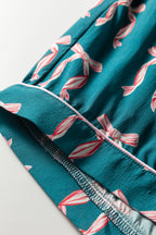 Green Ribbon Bow-Print Pajama Set
