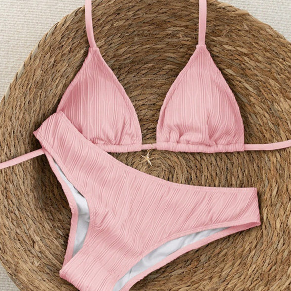 Women's pink textured triangle bikini set