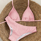 Women's pink textured triangle bikini set