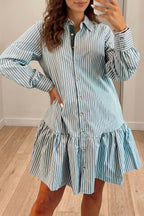 Green Stripe Long-Sleeve Shift Dress