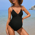 Women's Black Scallop-Trim One-Piece Swimsuit