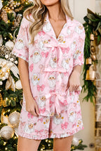 Pink Santa Print Pajama Set