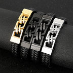 Men's magnetic-clasp leather stainless steel bracelet