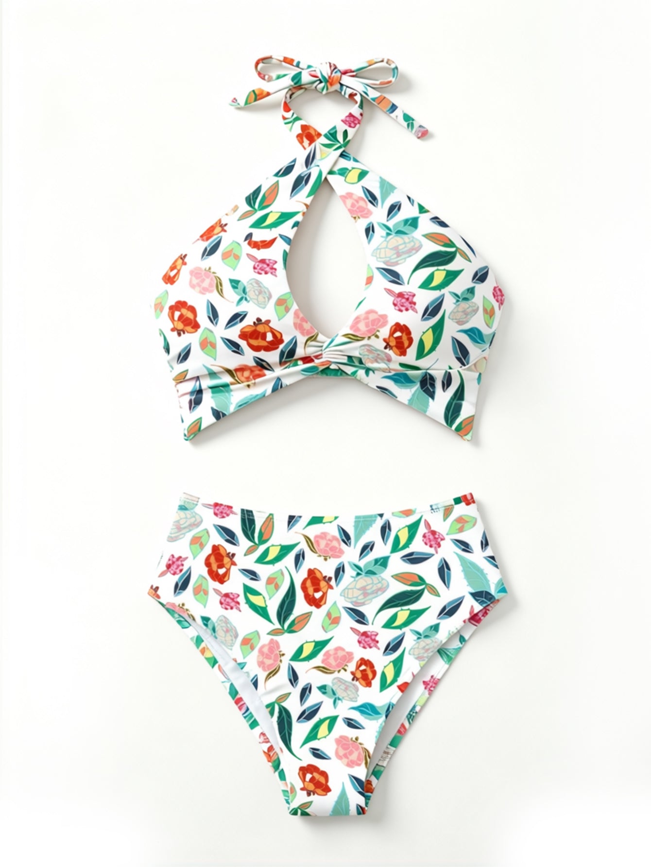 Women's white tropical floral cross-halter bikini set