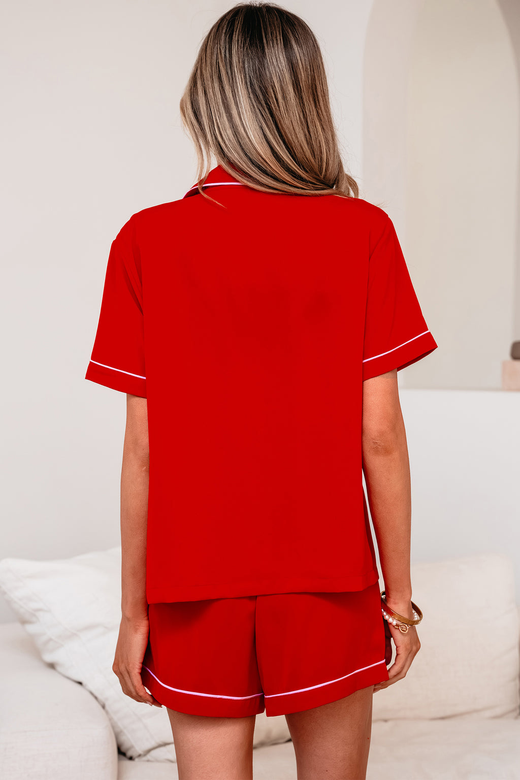 Fiery Red Ribbon-Bow Pajama Set