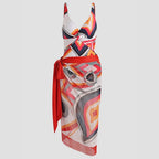Women's multicolor geometric one-piece swimsuit with sarong