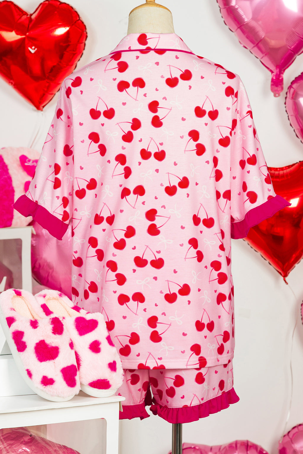 Rose Cherry Bow Short Pajama Set