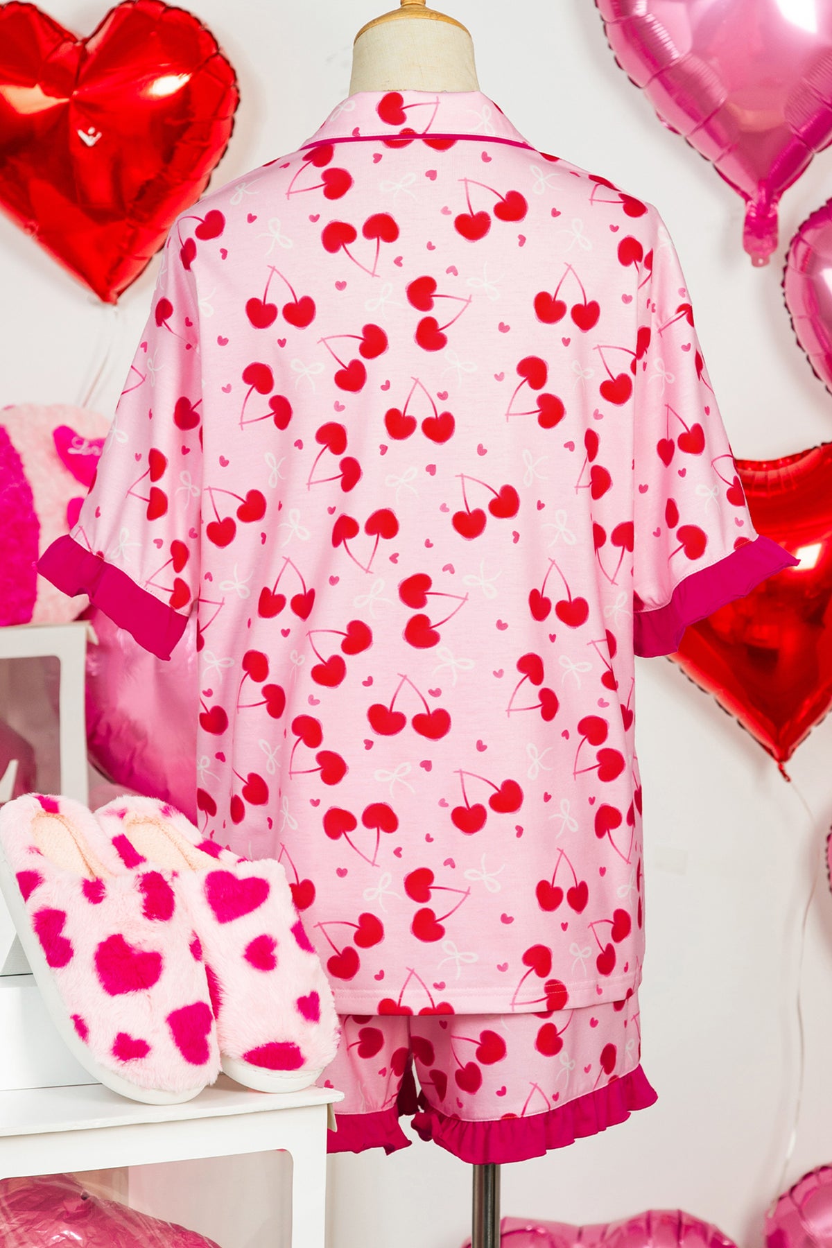 Rose Cherry Bow Short Pajama Set
