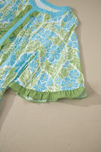 Sky Blue Floral Ruffle High-Waist Mini Dress