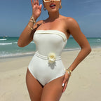 Women's ivory floral bandeau one-piece swimsuit
