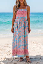 Sky Blue Boho Floral Vacation Maxi Dress