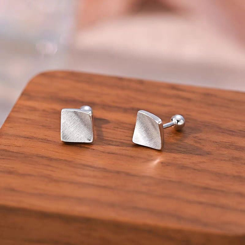 S999 sterling silver rhombus stud earrings