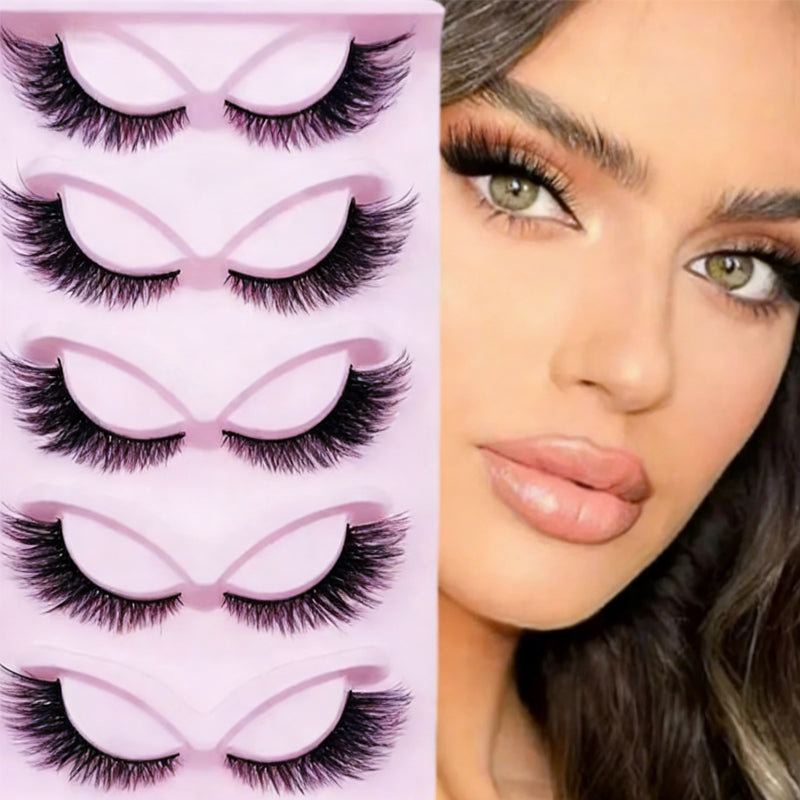 5-pair fluffy faux-mink false eyelash set