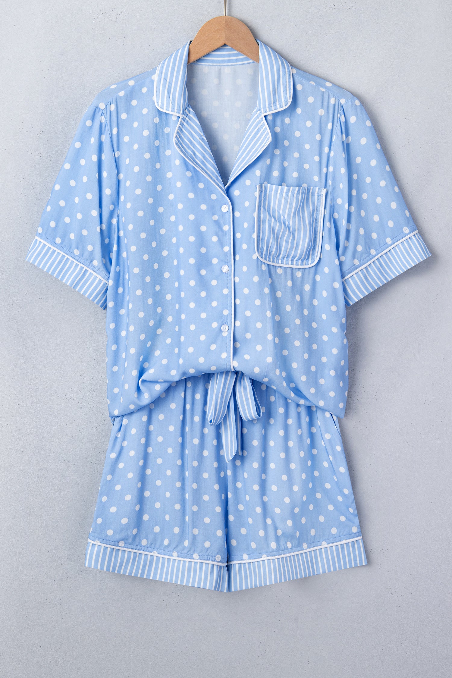 Sky Blue Dotted Print Pajama Set