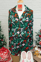 Green Festive Bow-Print Pajama Set