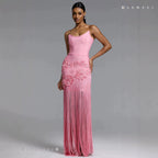 Sequin floral tassel maxi evening dress