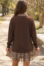 Women's Coffee Leopard Patchwork Collar Dress